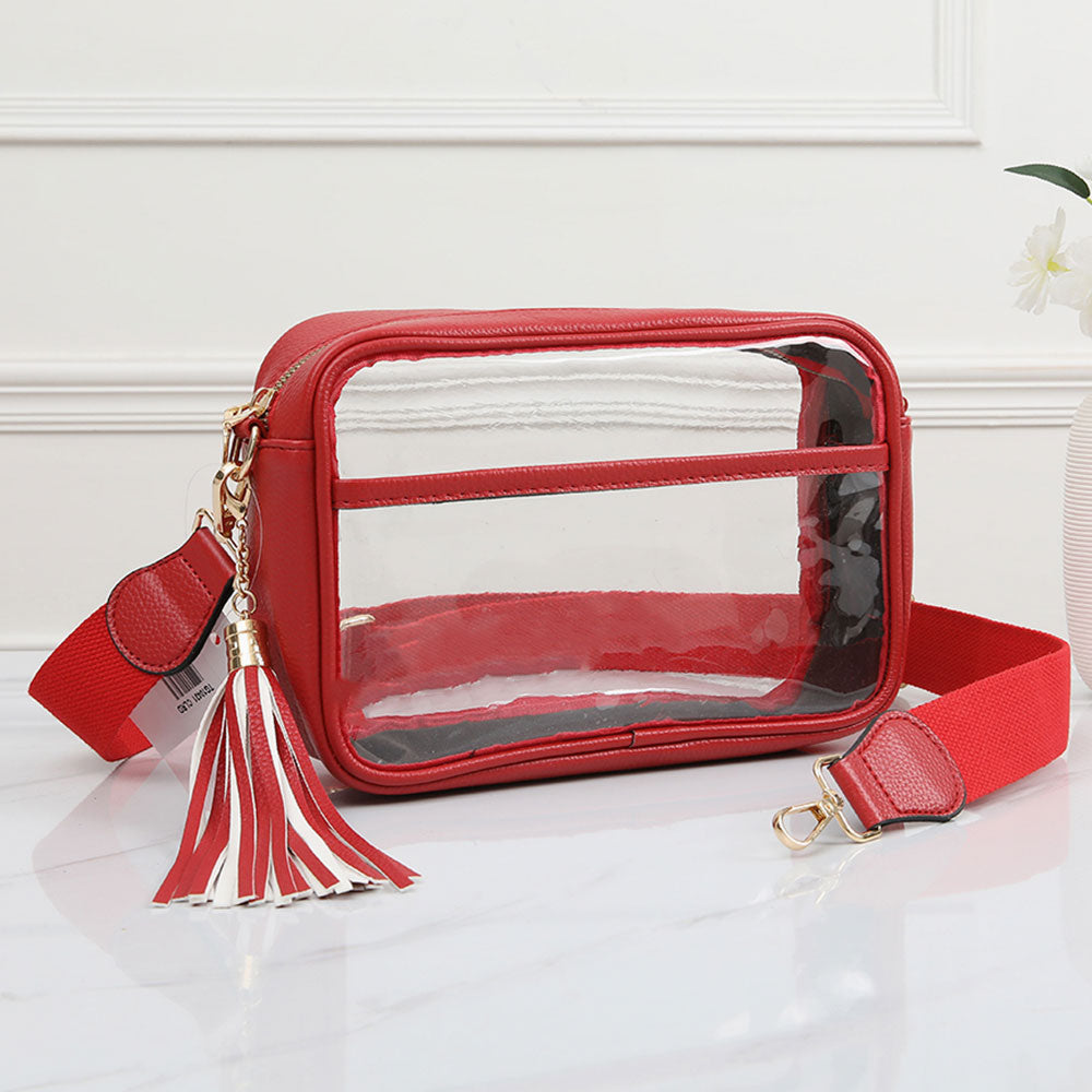 Madeline Love Burgundy, Clear Faux Leather Transparent Rectangular Crossbody Bag - Bags & Wallets