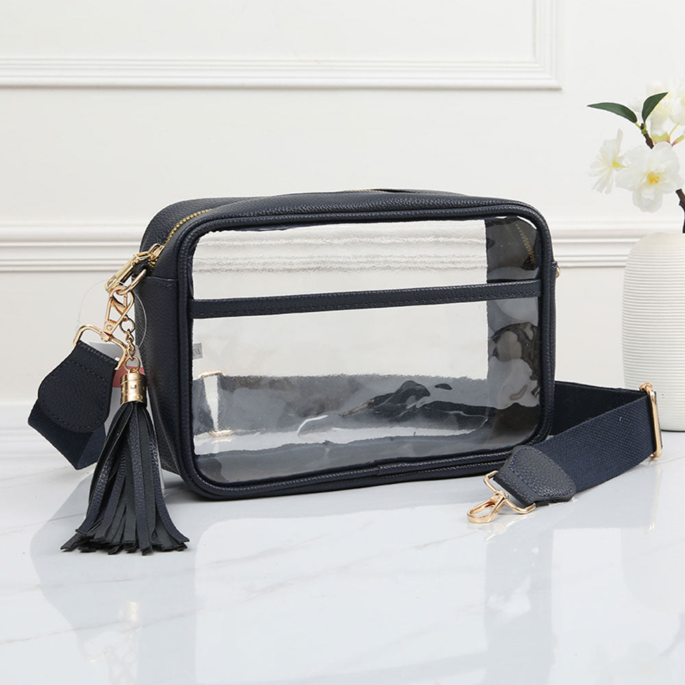 Madeline Love Clear, Navy Faux Leather Transparent Rectangular Crossbody Bag - Bags & Wallets
