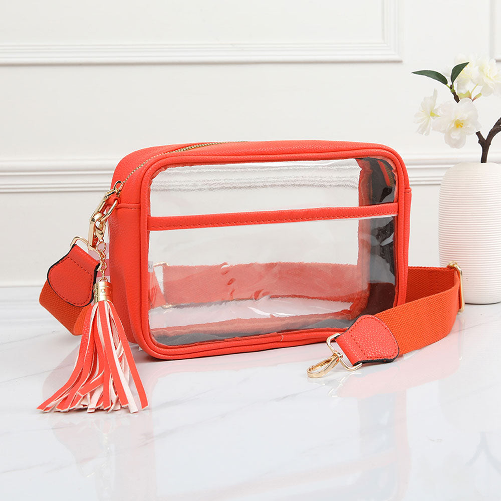 Madeline Love Clear, Orange Faux Leather Transparent Rectangular Crossbody Bag - Bags & Wallets