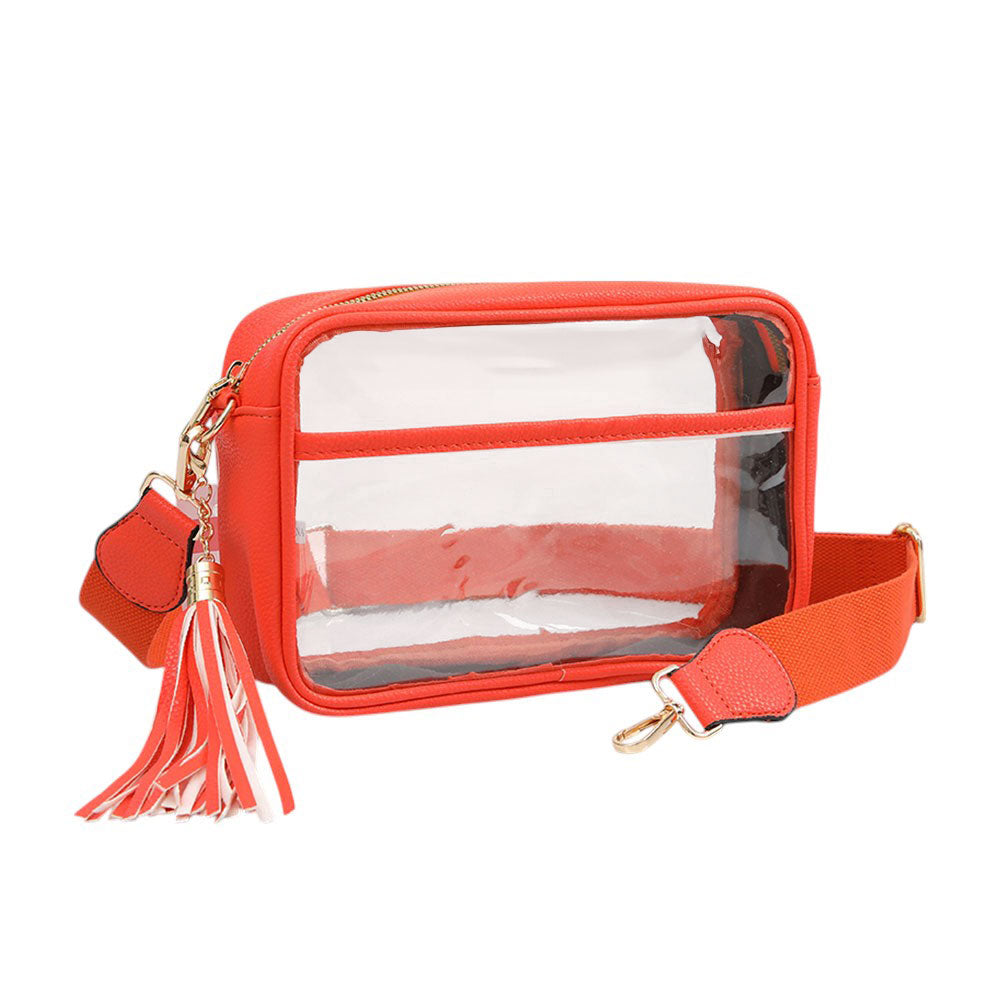 Madeline Love Clear, Orange Faux Leather Transparent Rectangular Crossbody Bag - Bags & Wallets - desc