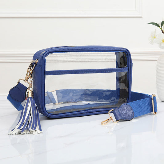 Madeline Love Clear, Royal Blue Faux Leather Transparent Rectangular Crossbody Bag - Bags & Wallets