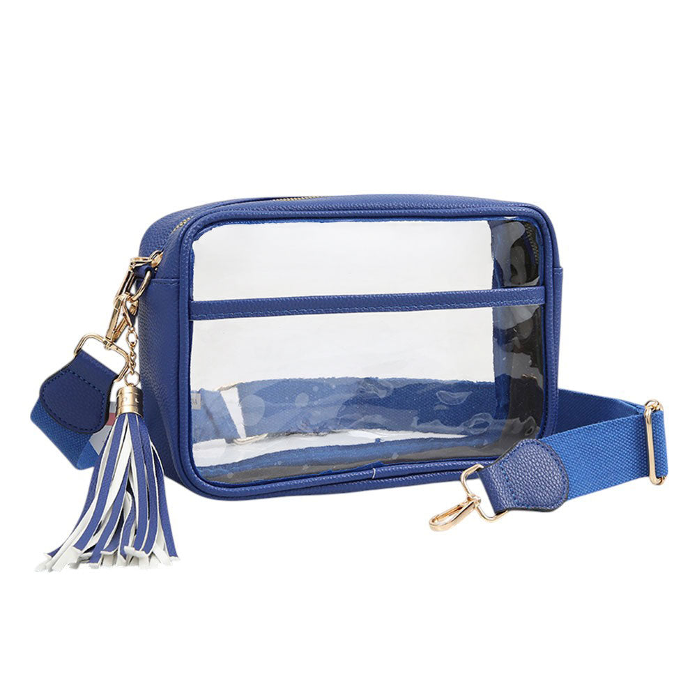 Madeline Love Clear, Royal Blue Faux Leather Transparent Rectangular Crossbody Bag - Bags & Wallets - desc
