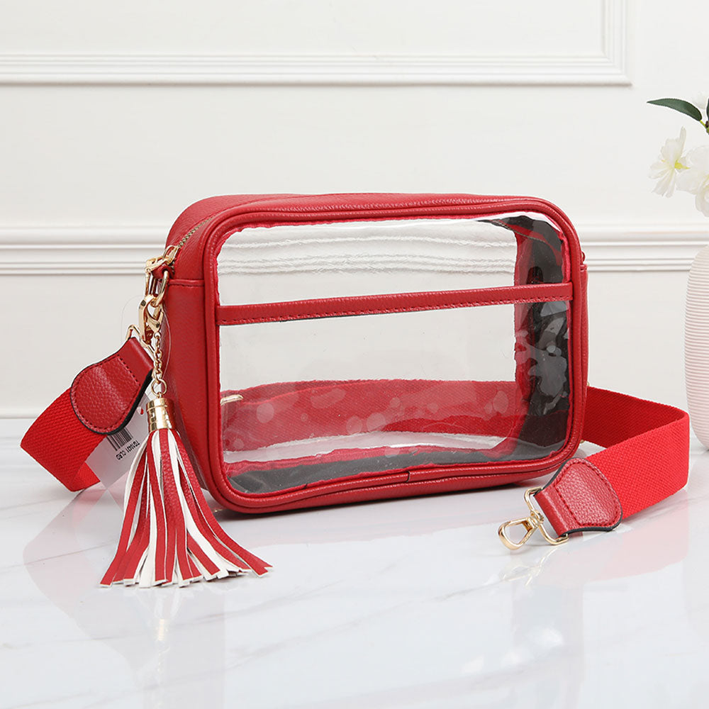 Madeline Love Clear, Red Faux Leather Transparent Rectangular Crossbody Bag - Bags & Wallets