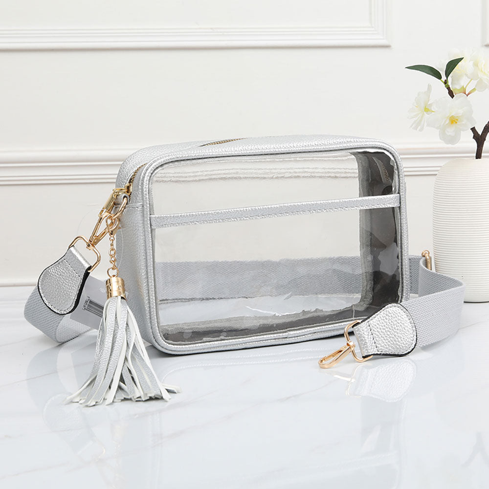 Madeline Love Clear, Silver Faux Leather Transparent Rectangular Crossbody Bag - Bags & Wallets