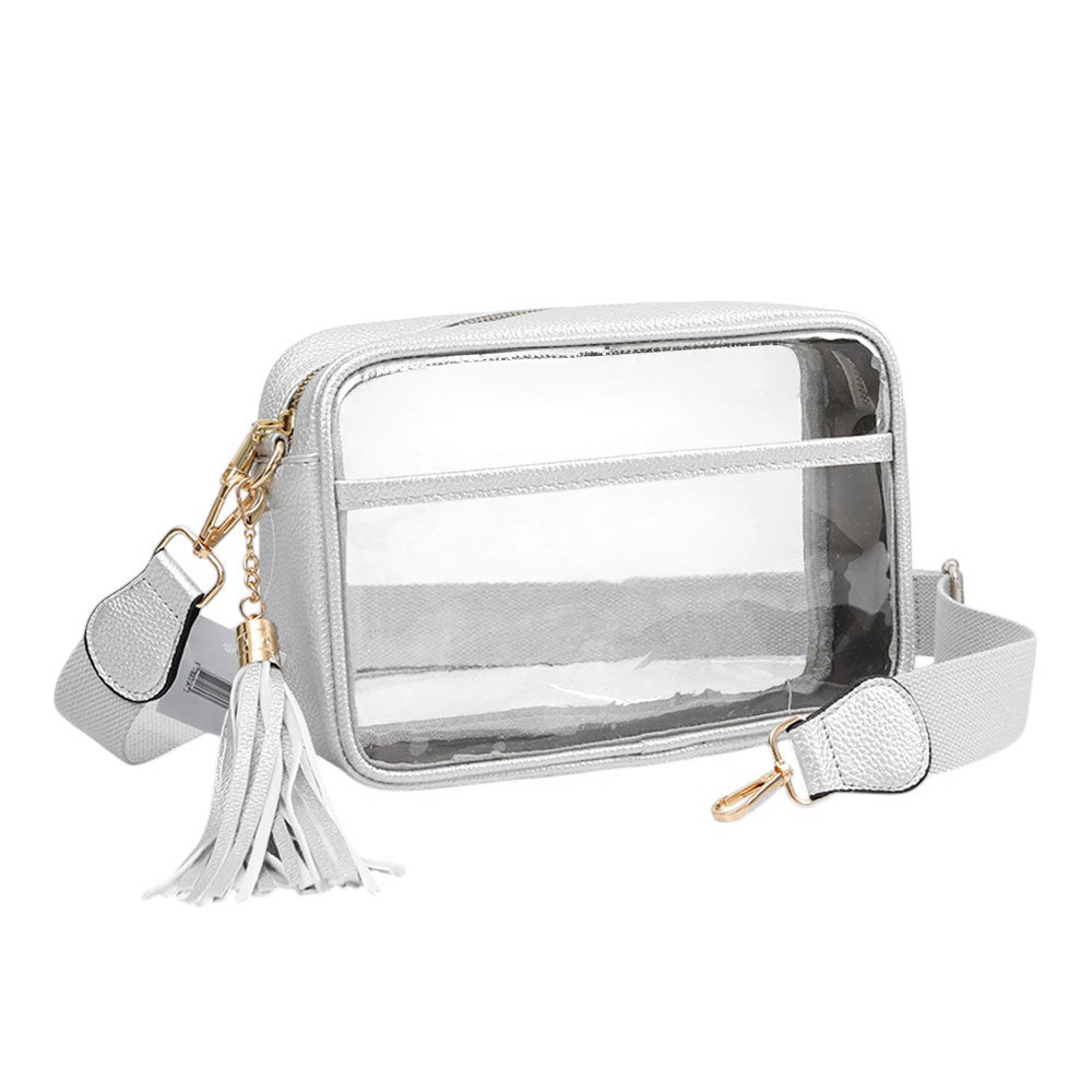 Madeline Love Clear, Silver Faux Leather Transparent Rectangular Crossbody Bag - Bags & Wallets - desc