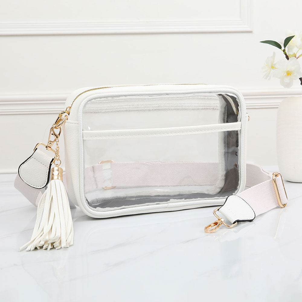 Madeline Love Clear, White Faux Leather Transparent Rectangular Crossbody Bag - Bags & Wallets
