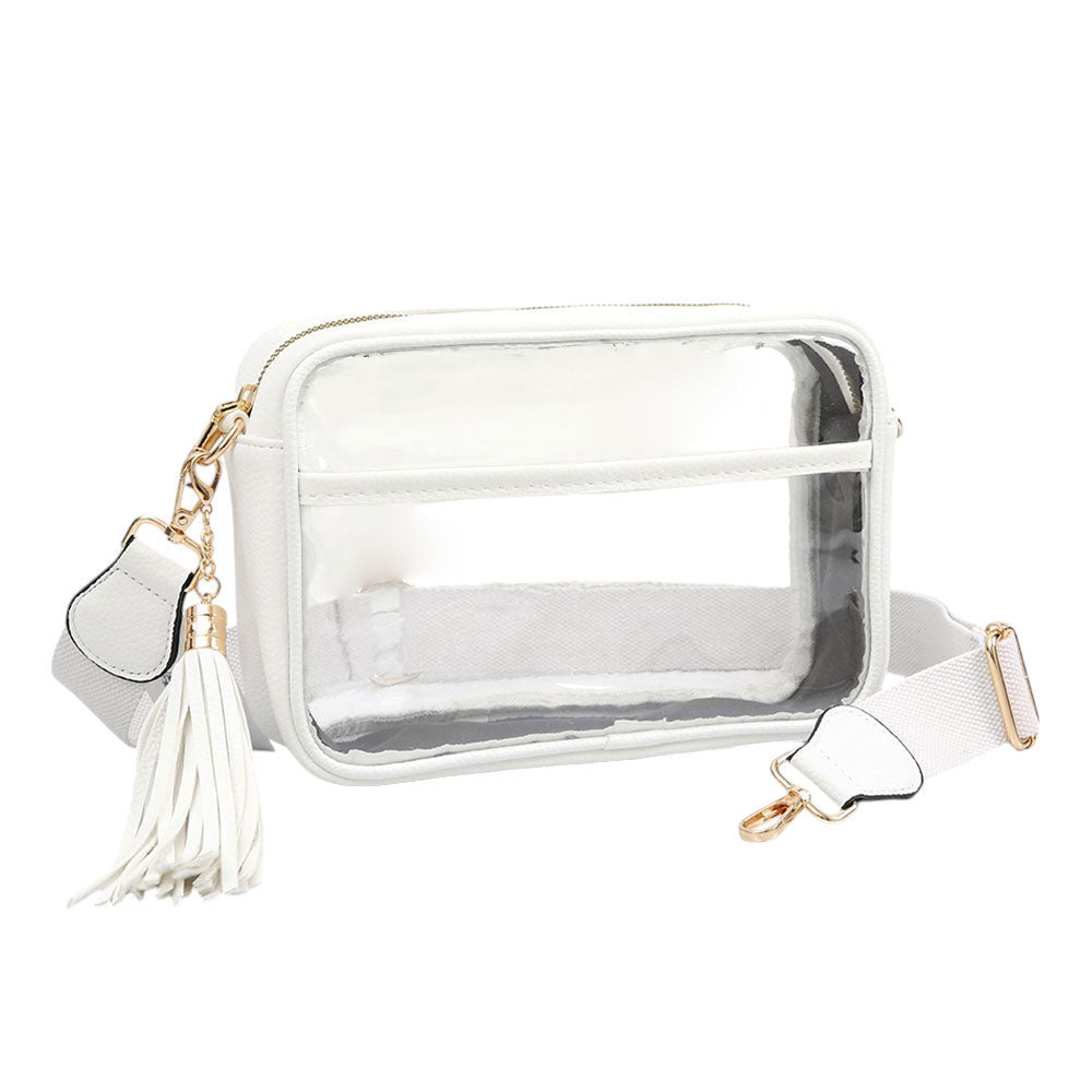 Madeline Love Clear, White Faux Leather Transparent Rectangular Crossbody Bag - Bags & Wallets - desc