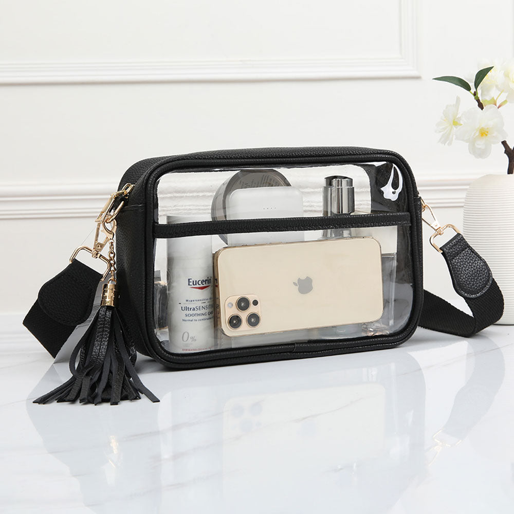 Madeline Love Clear, White Faux Leather Transparent Rectangular Crossbody Bag - Bags & Wallets - extra