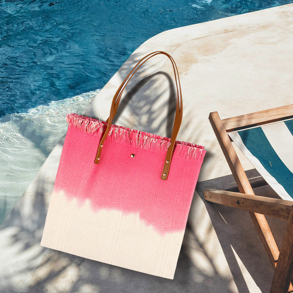 Madeline Love Pink Frayed Fringe Edged Two Tone Dip Dyed Shoulder Bag - Bags & Wallets