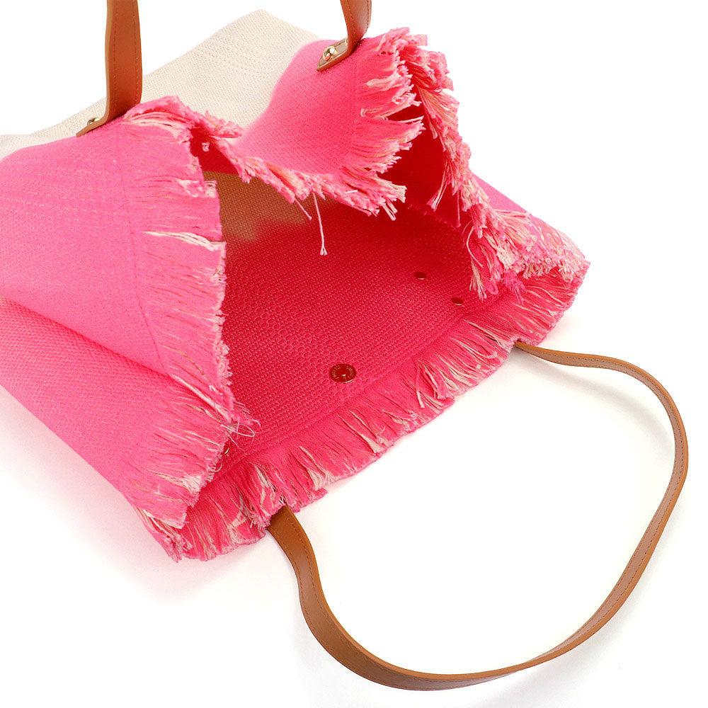 Madeline Love Pink Frayed Fringe Edged Two Tone Dip Dyed Shoulder Bag - Bags & Wallets - extra