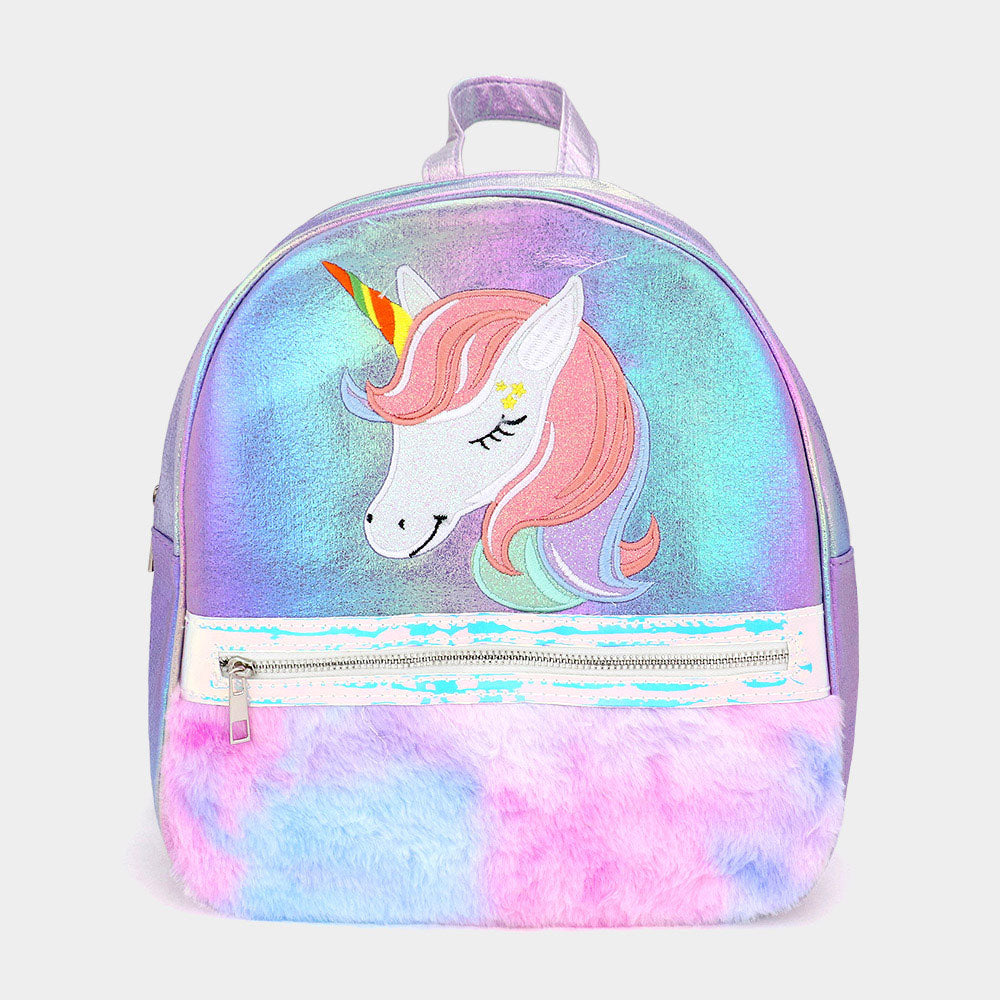 Madeline Love Purple Fuzzy Unicorn Metallic Backpack Bag - Bags & Wallets