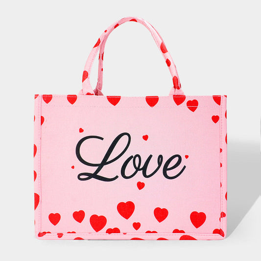 LOVE Message Heart Printed Tote Bag