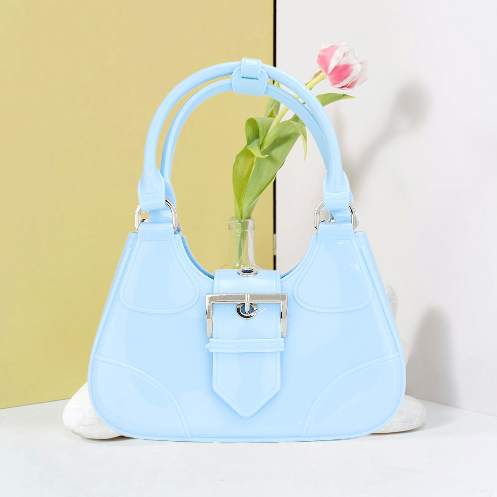 Madeline Love Blue Buckle Pointed Jelly Shoulder Bag / Hand Bag - Bags & Wallets