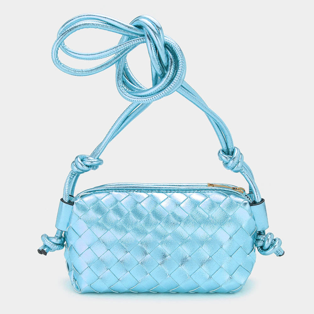 Madeline Love Blue Metallic Faux Leather Weaved Crossbody Bag - Bags & Wallets