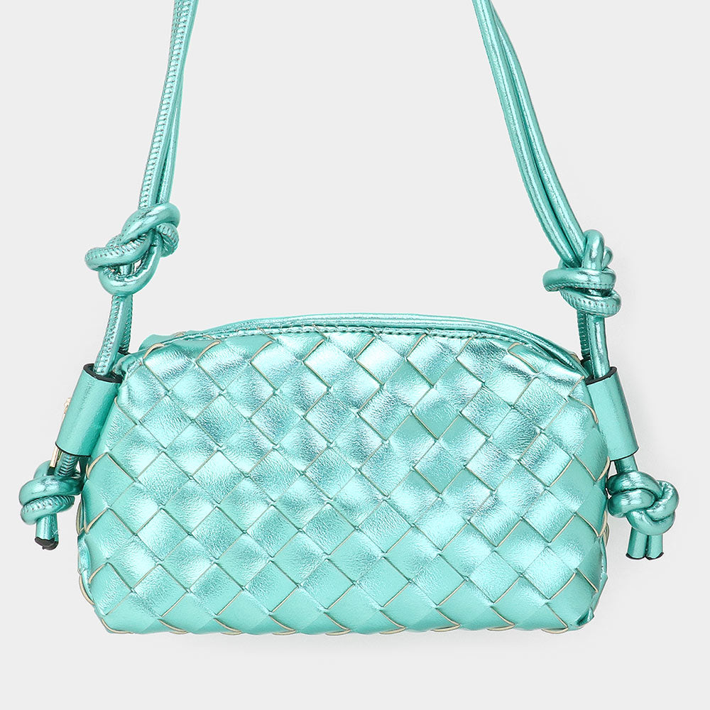 Madeline Love Lime Metallic Faux Leather Weaved Crossbody Bag - Bags & Wallets - desc