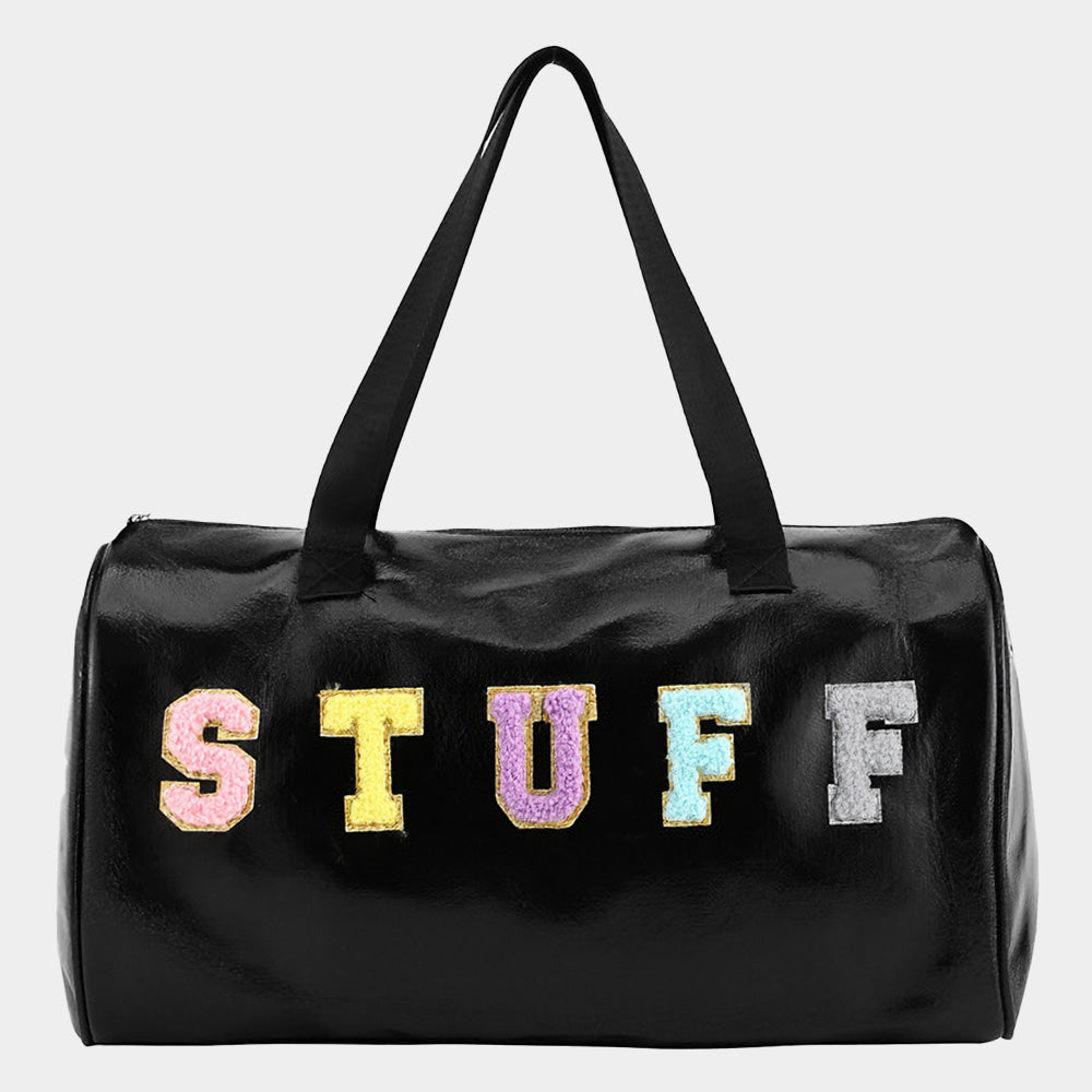 Madeline Love Black STUFF Message Metallic Top Handle Duffle Bag / Crossbody Bag - Bags & Wallets