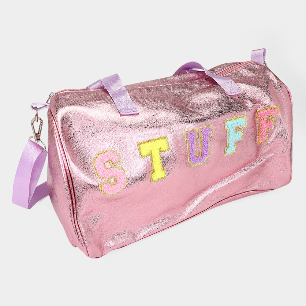 Madeline Love Black STUFF Message Metallic Top Handle Duffle Bag / Crossbody Bag - Bags & Wallets - extra