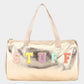 Madeline Love Gold STUFF Message Metallic Top Handle Duffle Bag / Crossbody Bag - Bags & Wallets