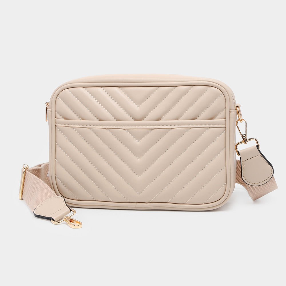 Madeline Love Beige Chevron Patterned Rectangle Crossbody Bag - Bags & Wallets