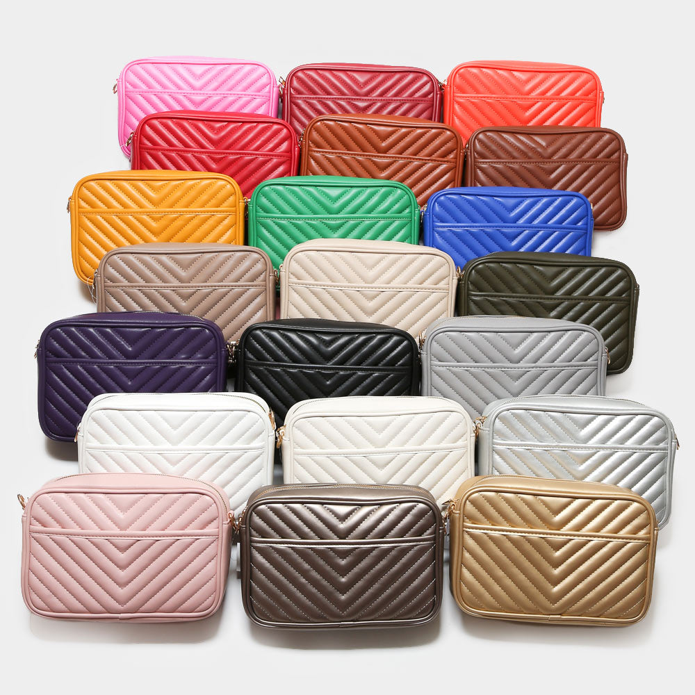 Madeline Love Beige Chevron Patterned Rectangle Crossbody Bag - Bags & Wallets - extra
