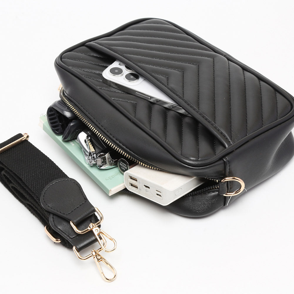 Madeline Love Gray Chevron Patterned Rectangle Crossbody Bag - Bags & Wallets - desc