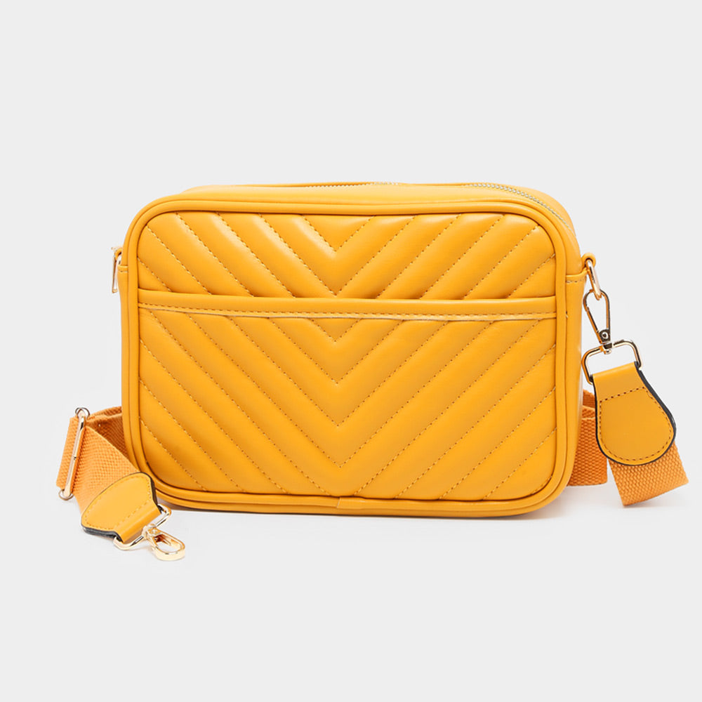 Madeline Love Mustard Chevron Patterned Rectangle Crossbody Bag - Bags & Wallets