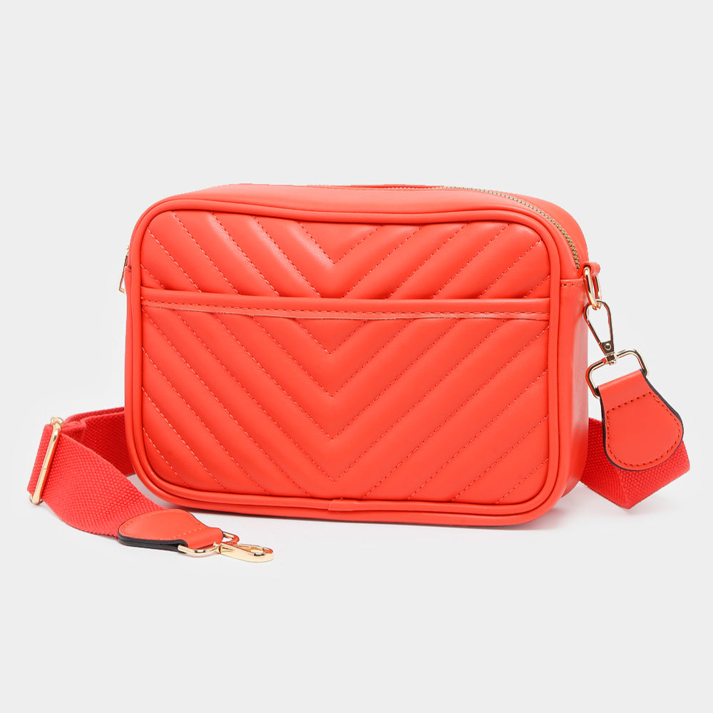 Madeline Love Orange Chevron Patterned Rectangle Crossbody Bag - Bags & Wallets