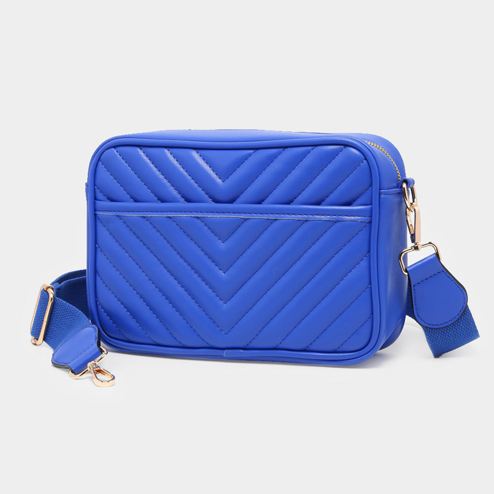 Madeline Love Royal Blue Chevron Patterned Rectangle Crossbody Bag - Bags & Wallets