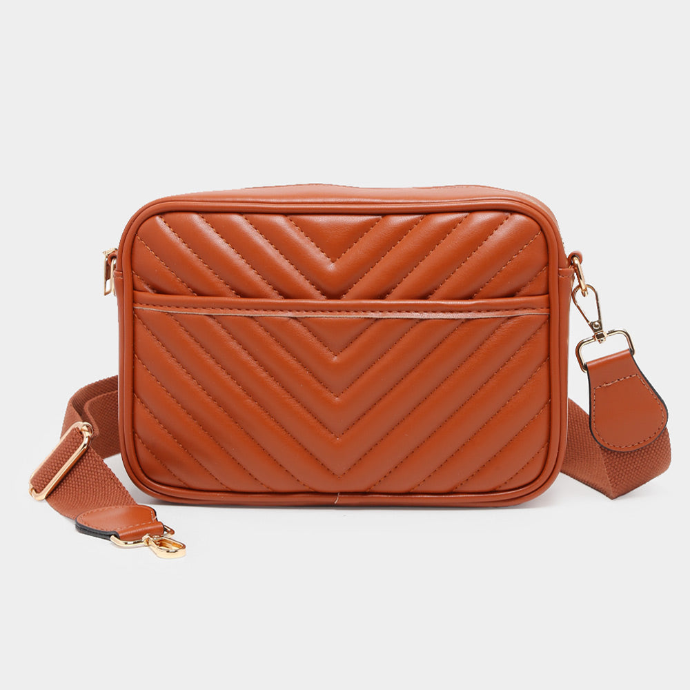 Madeline Love Tan Chevron Patterned Rectangle Crossbody Bag - Bags & Wallets