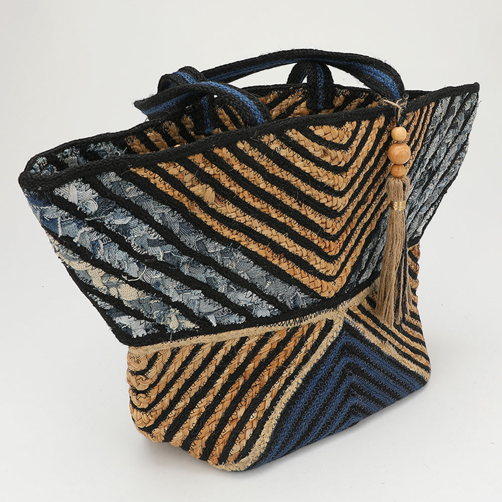 Madeline Love Multi Chevron Woven Wooden Tassel Straw Tote Bag - Bags & Wallets - extra