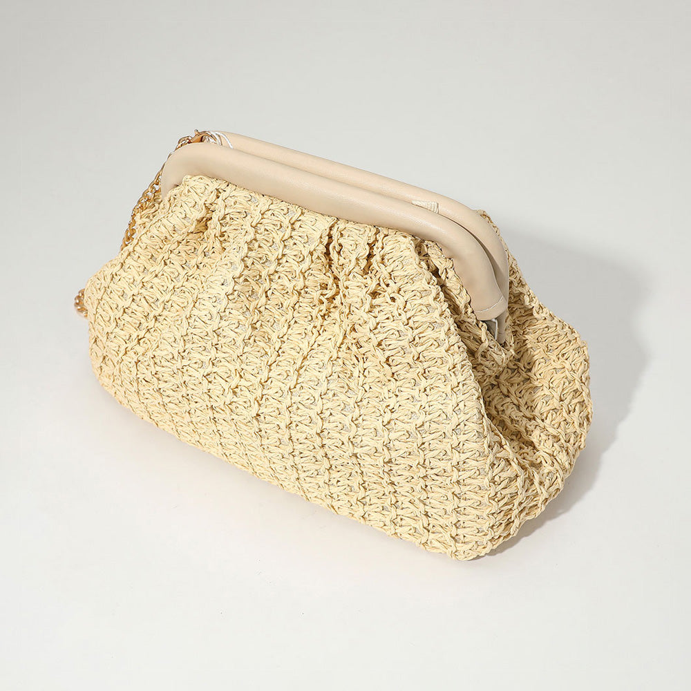 Madeline Love Beige Woven Raffia Clutch Purse Bag / Crossbody Bag - Bags & Wallets