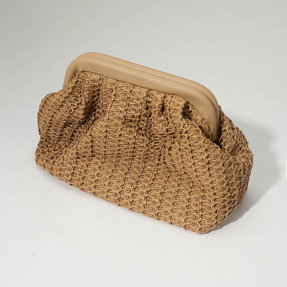 Madeline Love Khaki Woven Raffia Clutch Purse Bag / Crossbody Bag - Bags & Wallets