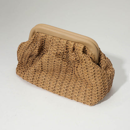 Madeline Love Khaki Woven Raffia Clutch Purse Bag / Crossbody Bag - Bags & Wallets