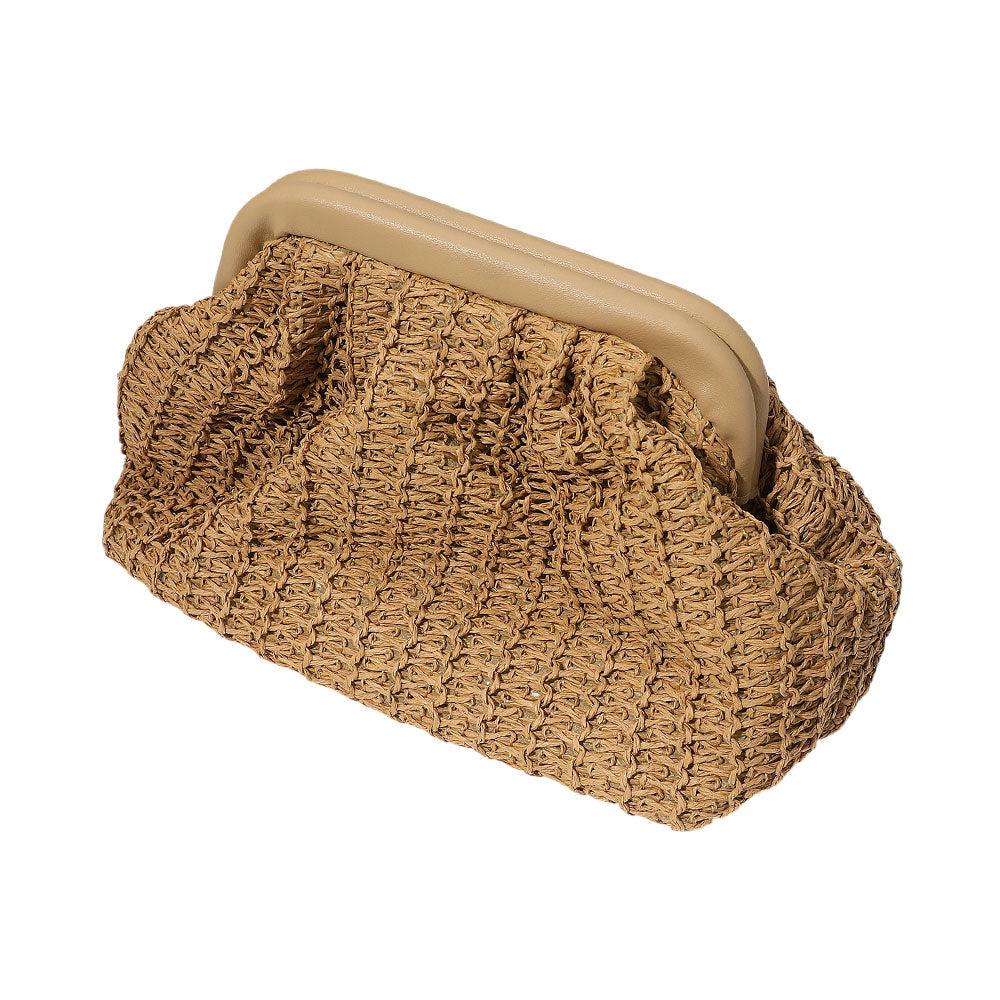 Madeline Love Khaki Woven Raffia Clutch Purse Bag / Crossbody Bag - Bags & Wallets - desc