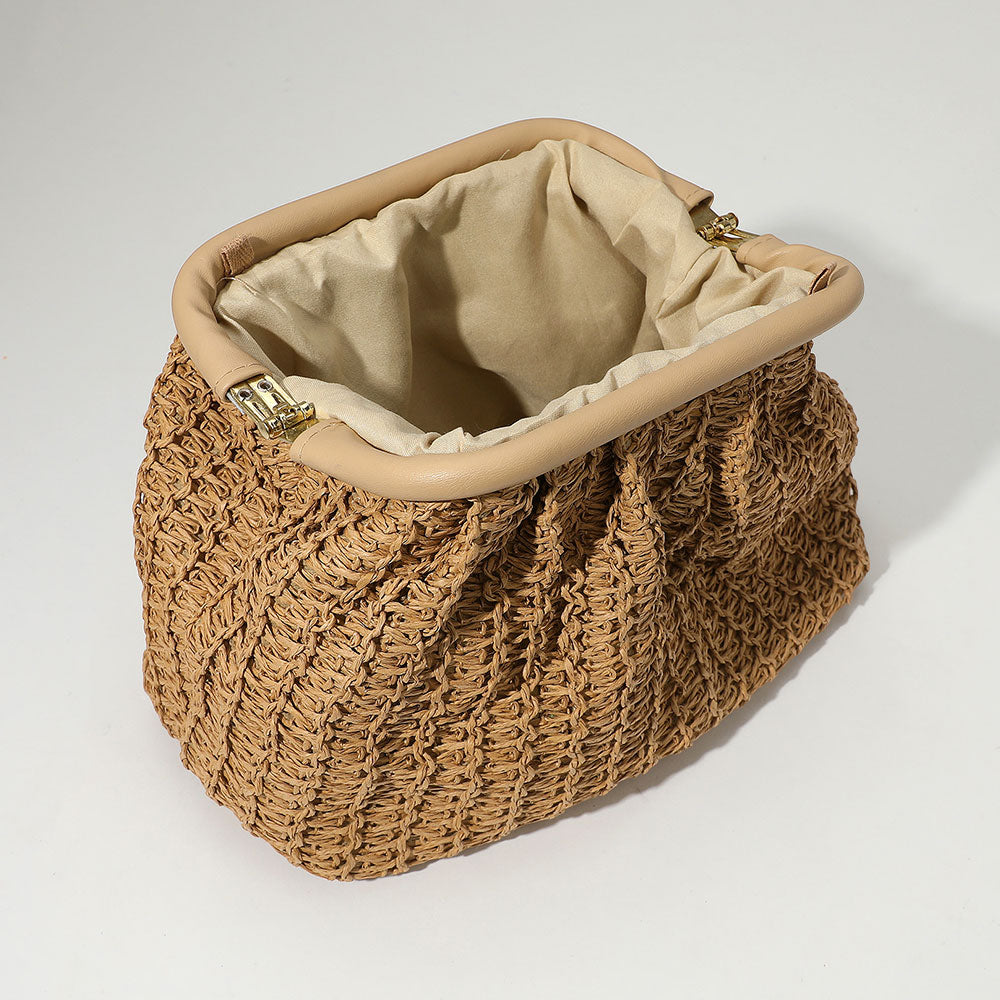 Madeline Love Khaki Woven Raffia Clutch Purse Bag / Crossbody Bag - Bags & Wallets - extra