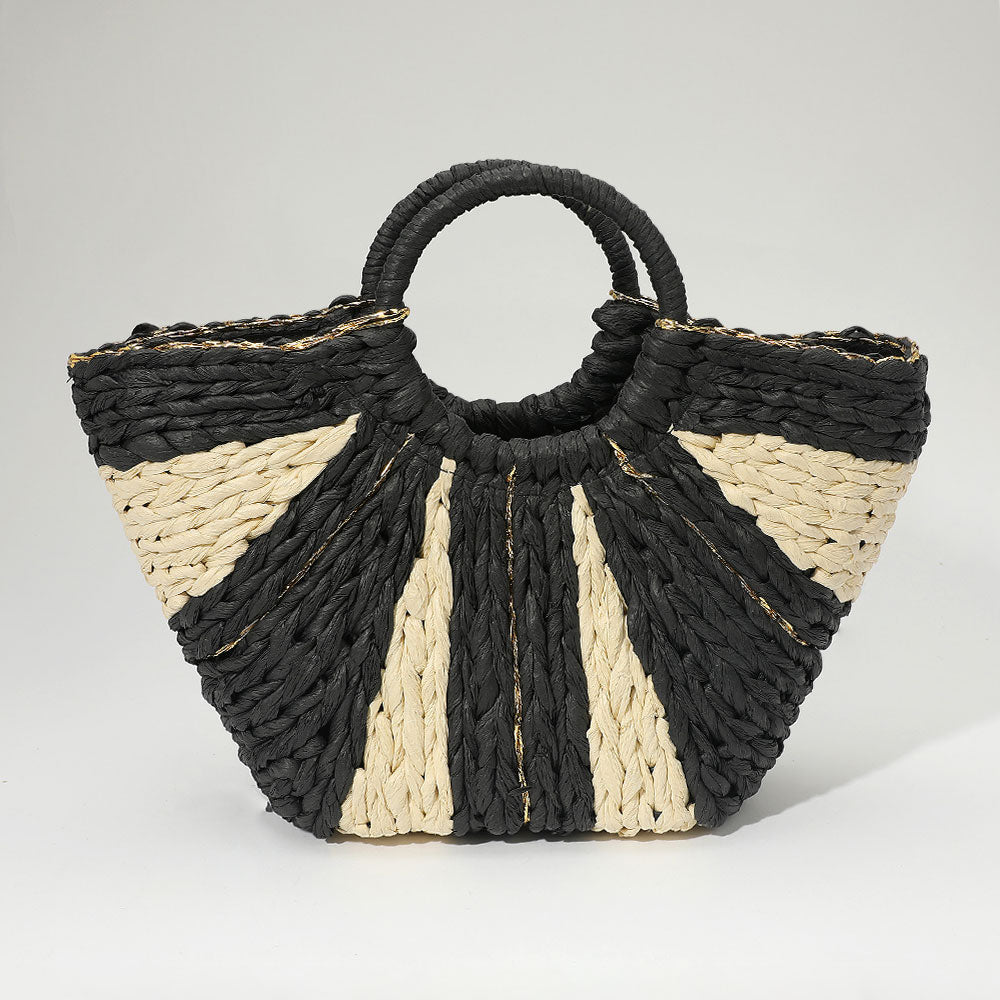 Madeline Love Black Woven Raffia Round Handle Tote Bag - Bags & Wallets