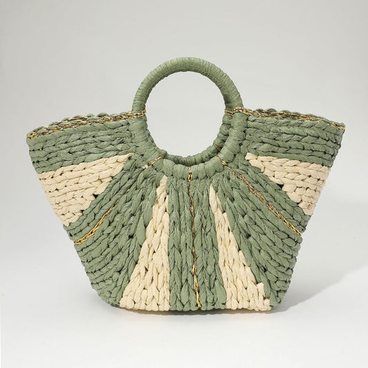 Madeline Love Green Woven Raffia Round Handle Tote Bag - Bags & Wallets