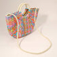Madeline Love Green Multi Color Weave Round Handle Handwoven Natural Straw Handbag - Bags & Wallets - extra