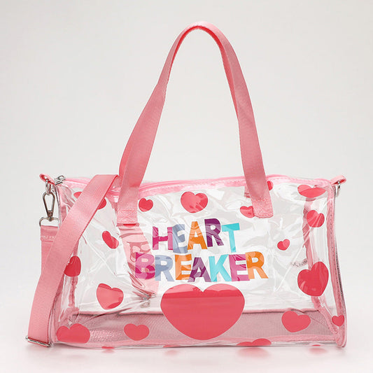 Madeline Love Clear, Pink HEART BRAKER Message Heart Pattern Printed Transparent Boston Bag / Crossbody Bag - Bags & Wallets