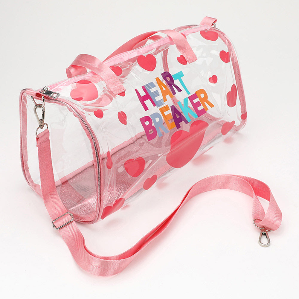 Madeline Love Clear, Pink HEART BRAKER Message Heart Pattern Printed Transparent Boston Bag / Crossbody Bag - Bags & Wallets - extra