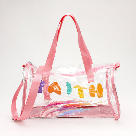 Madeline Love Clear, Pink FAITH Message Printed Transparent Boston Bag / Crossbody Bag - Bags & Wallets