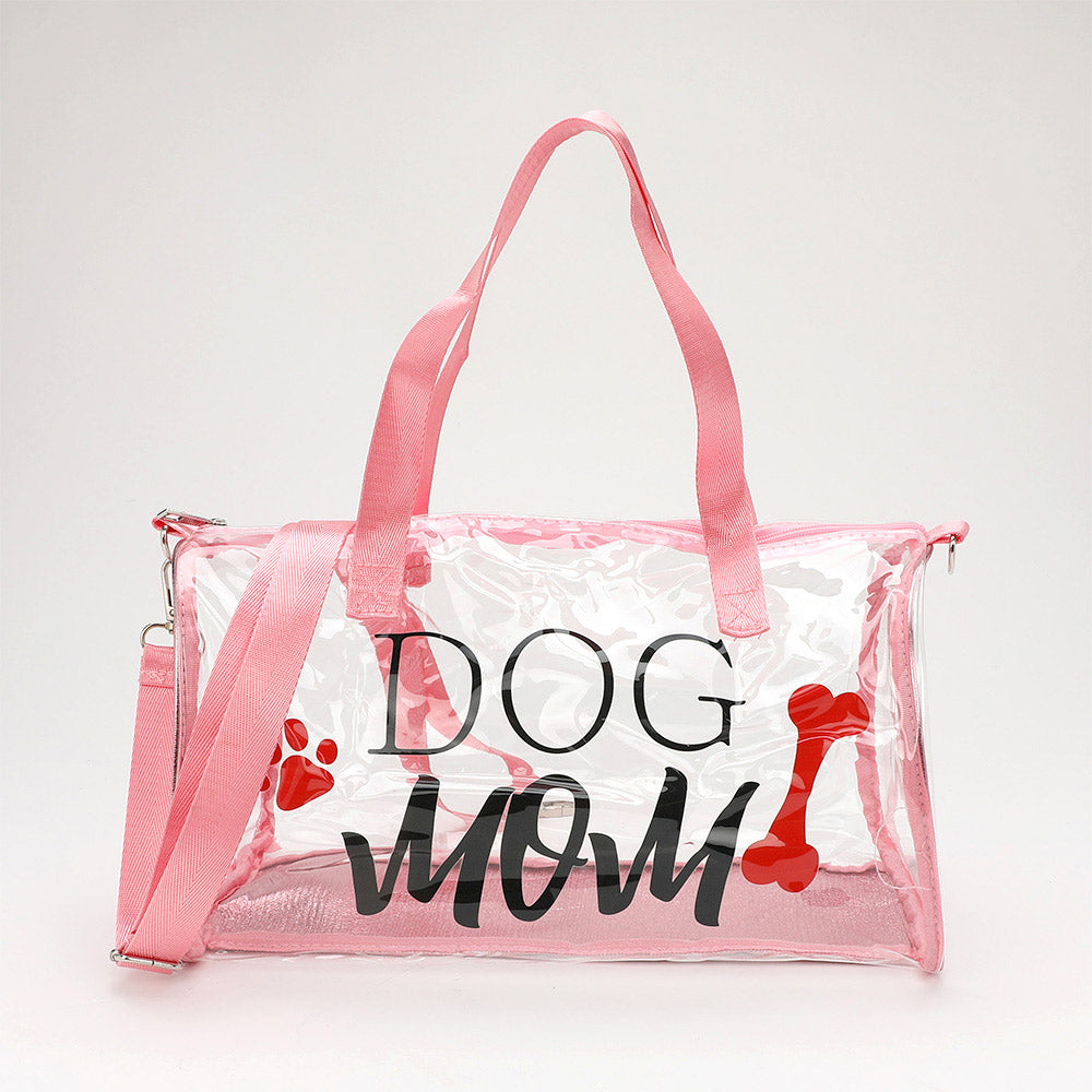 Madeline Love Clear, Pink DOG MOM Message Printed Transparent Boston Bag / Crossbody Bag - Bags & Wallets