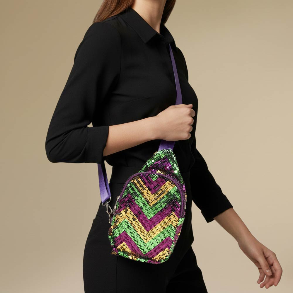 Madeline Love Multi Mardi Gras Sequin Chevron Sling Bag - Bags & Wallets