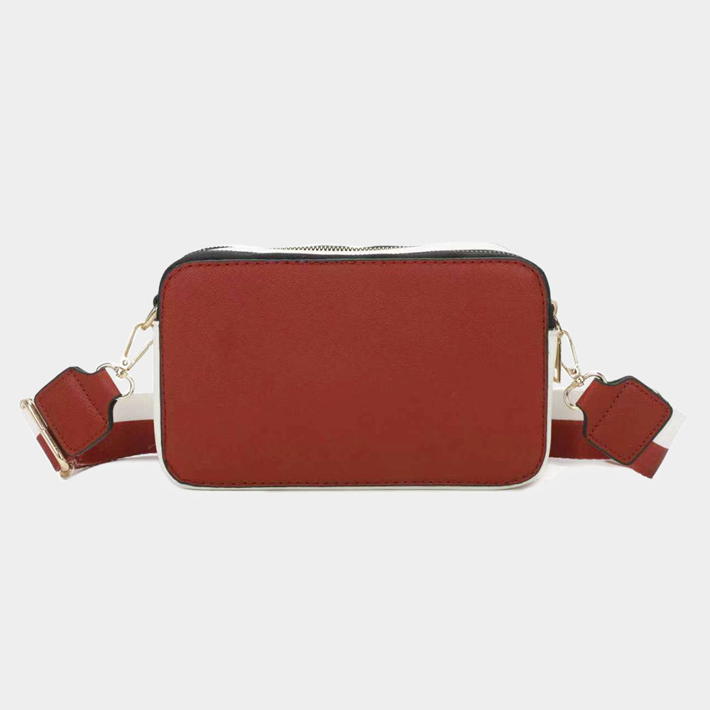Madeline Love Burgundy, White Game Day Two Tone Faux Leather Rectangle Crossbody Bag - Bags & Wallets