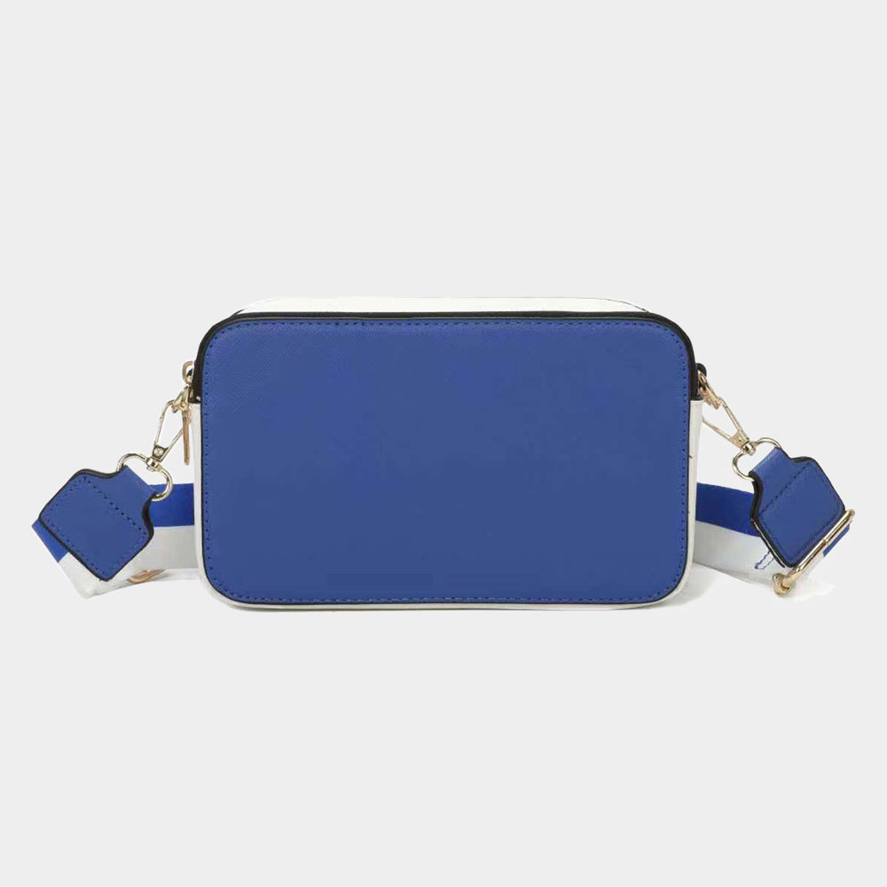 Madeline Love Royal Blue, White Game Day Two Tone Faux Leather Rectangle Crossbody Bag - Bags & Wallets