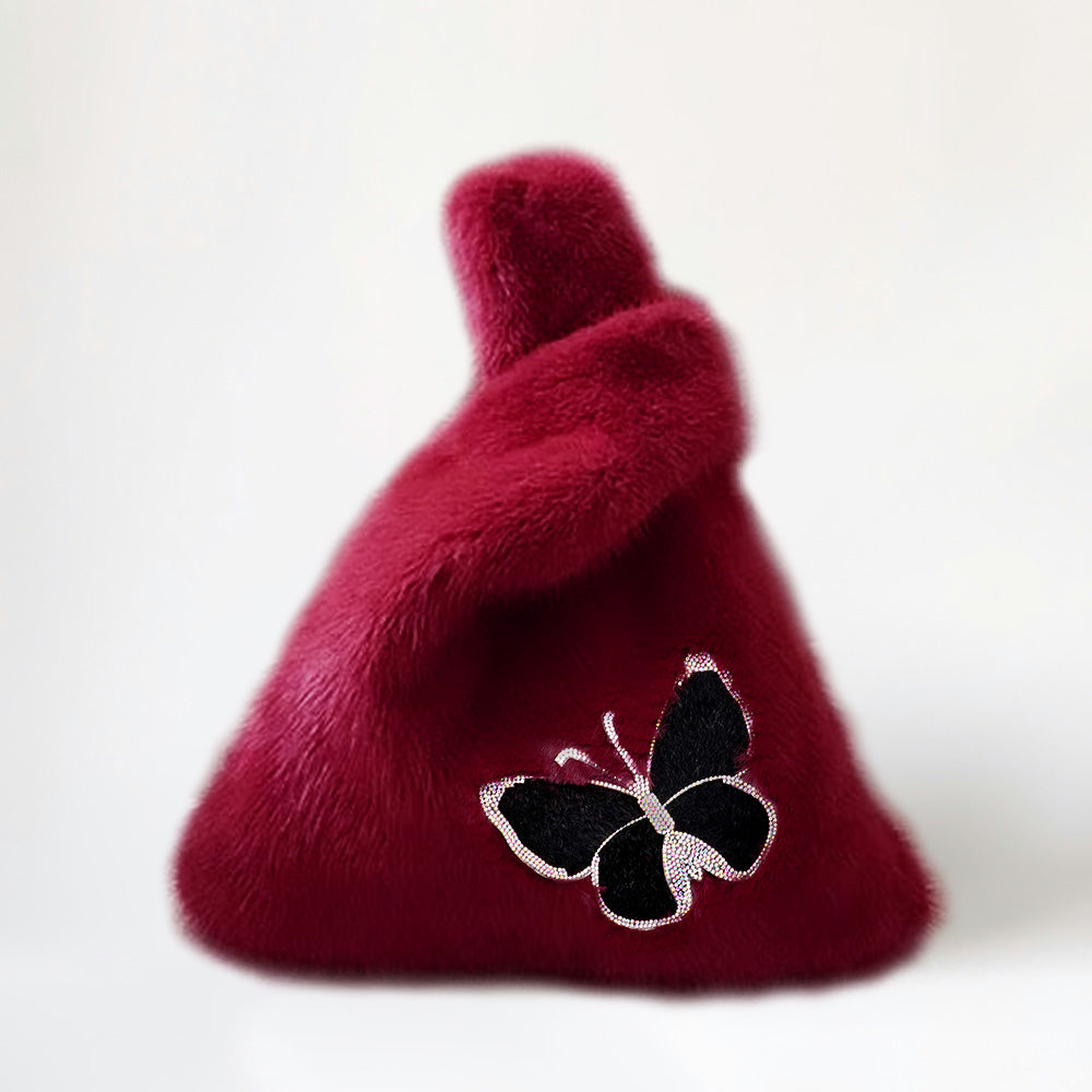 Madeline Love Burgundy Fluffy Faux Fur Butterfly Slouchy Tote Bag - Bags & Wallets