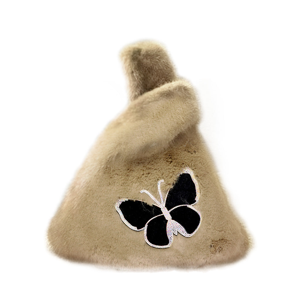 Madeline Love Brown Fluffy Faux Fur Butterfly Slouchy Tote Bag - Bags & Wallets - desc