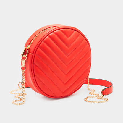 Madeline Love Orange Chevron Patterned Faux Leather Round Crossbody Bag - Bags & Wallets