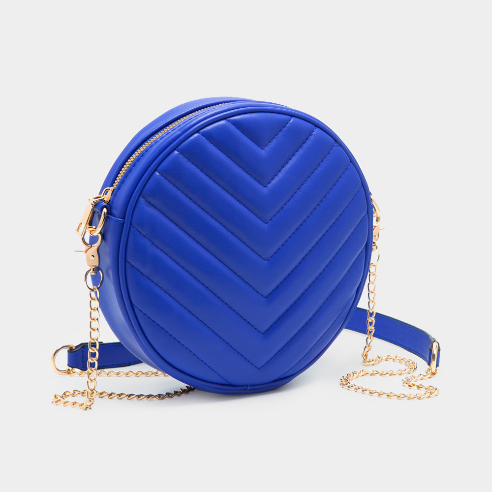Madeline Love Royal Blue Chevron Patterned Faux Leather Round Crossbody Bag - Bags & Wallets