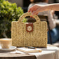Madeline Love Beige Structured Top Handle Woven Mini Satchel Crossbody Bag - Bags & Wallets
